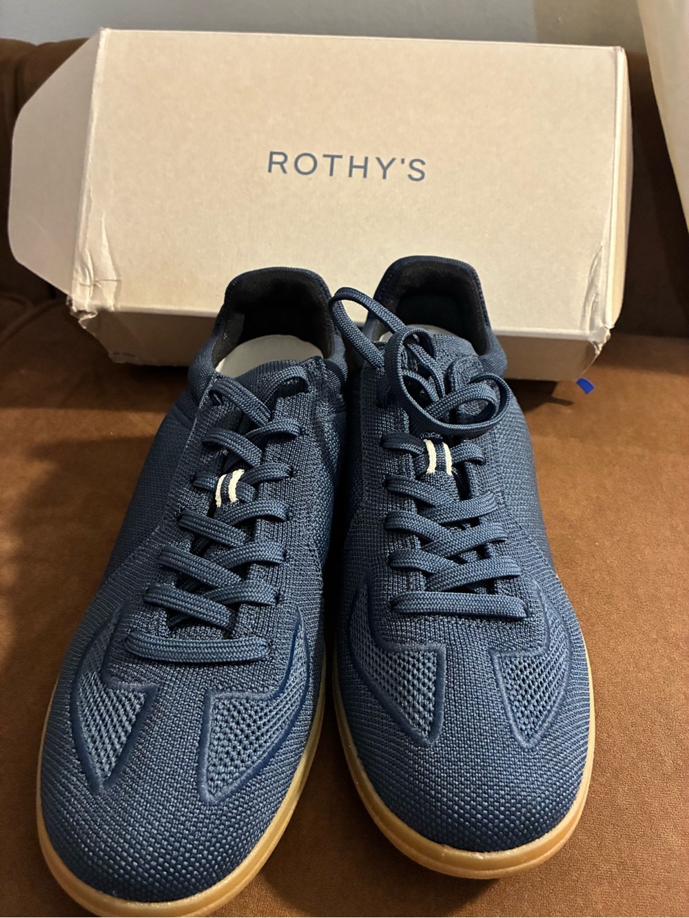 Rothy's Navy Knit Men's Lace-Up Sneakers with Gum Outsole